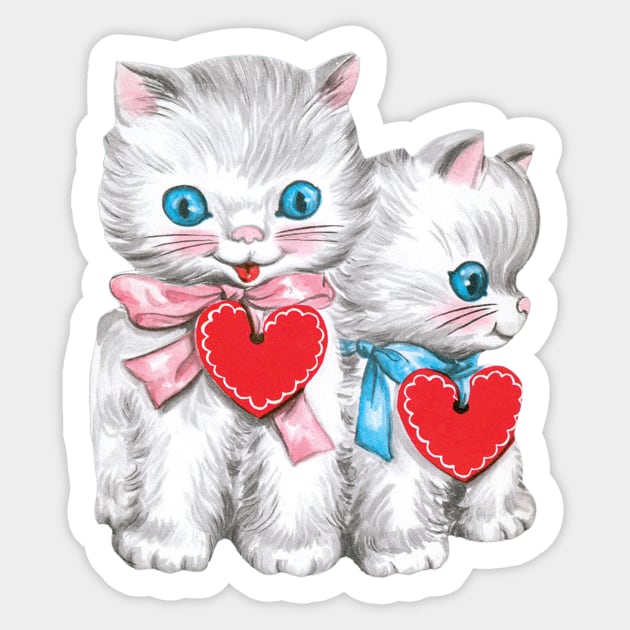 Cute Retro Valentine's Day Kittens with Hearts Sticker by MasterpieceCafe